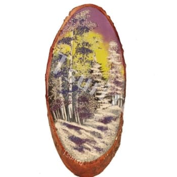 Картина на срезе дерева Зимний Лес