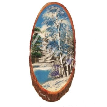 Картина на срезе дерева Зима