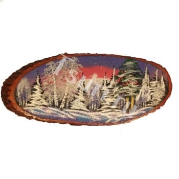 Картина на срезе дерева Зимушкин Лес