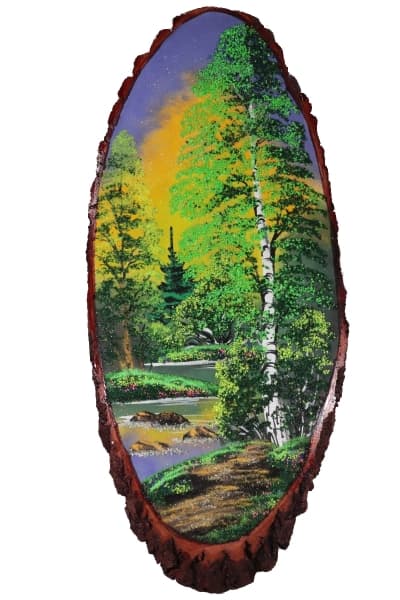 Картина на срезе дерева "Летний Лес"