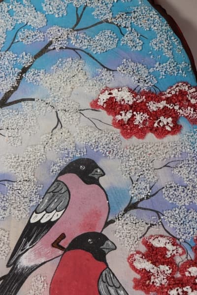 Картина из самоцветов "Зимнея рябина и снегири"