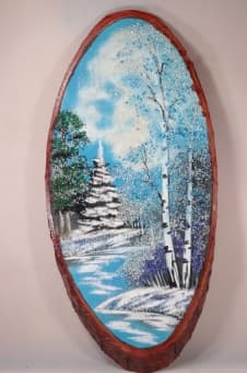 Картина на срезе дерева &quot;Зима&quot;